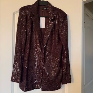 Mango Sequin Blazer in Deep Brown